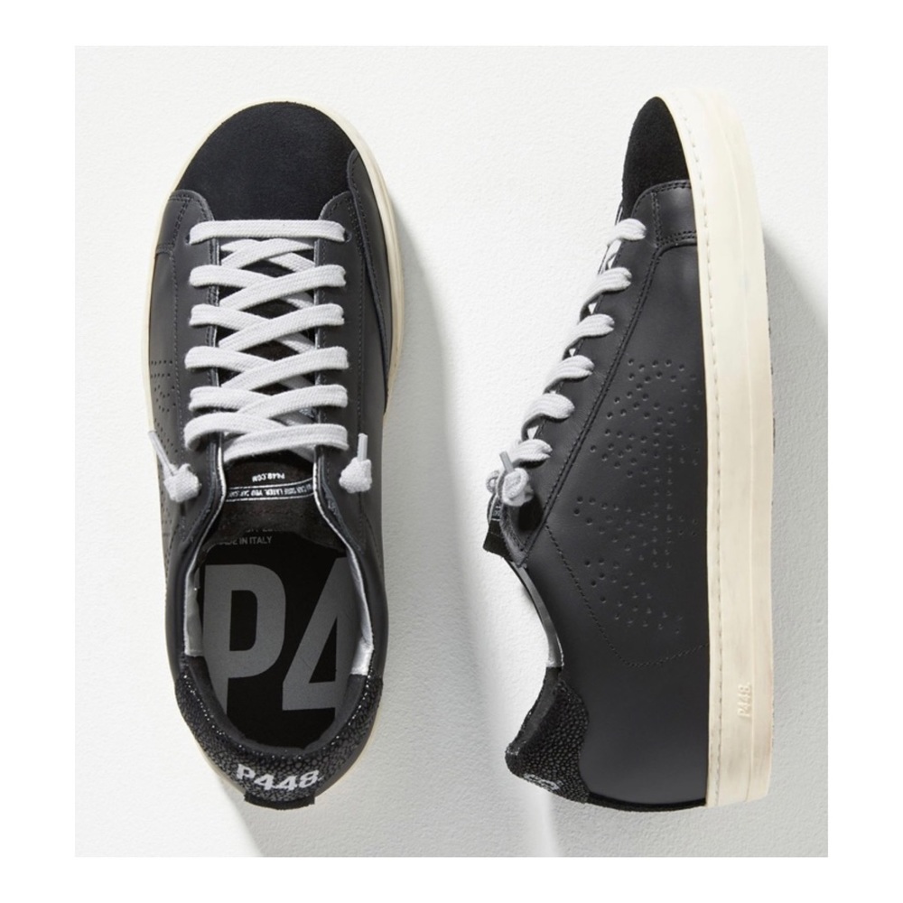 NWOT Anthropologie P448 Leather Sneakers in Black  Size 7